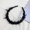 Faixa de cabelo versátil do dia a dia com laço de strass em organza, temperamento de luxo leve, faixa de cabelo de alta qualidade para lavar o rosto, cor de café, nicho coreano