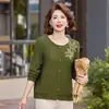 Cardigã estiloso de outono para mães, camada base de tricô, suéter casual de gola redonda e manga longa, malha versátil para mulheres de meia-idade