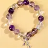 Pulseira de Contas de Círculo Único de Cristal Amethyst, Cristal Torre Amarela, Cristal Branco, Pulseira de Amor Roxa Original da Moda Romântica para Mulheres