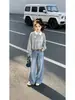 Conjunto de Primavera y Otoño para Niñas 2026 Nuevo Estilo Coreano Estilo Academia Sudadera con Cuello Polo Lazo Pantalones de Pierna Ancha de Mezclilla Dos Piezas