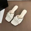 Sandalias de Cuña de Tacón Medio con Moño de Punta Cuadrada, Estilo Nuevo Verano 2026, Chanclas de Moda para Mujer para Exteriores con Punta Abierta Francesa