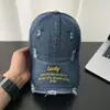 Gorra de Béisbol Retro Desgastada Estilo Americano Versión Coreana con Agujeros y Bordado, Gorra de Mezclilla Tipo Pico Adelgazante para Hombre
