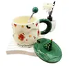 Caneca de Café da Manhã de Alta Qualidade Transfronteiriça, Caneca Cerâmica Fofa de Desenho Animado com Tampa e Colher, Caneca Cerâmica de Natal, Caneca de Café Criativa, Feita Sob Medida