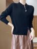 Cárdigan de Lana con Hebilla de Perlas para Mujer Diseño Irregular Doble Cremallera Prendas de Punto Suéter Chaqueta Cuello Redondo Holgado Adelgazante