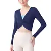 Cubierta de yoga de manga larga con escote en V pronunciado y diseño cruzado, nuevo producto de otoño e invierno, ropa exterior para ejercicio Pilates, ropa de fitness y yoga para mujer