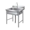 Pia Comercial de Aço Inoxidável com Um Compartimento, Torneira Única e Suporte, Pia de Cozinha, Cuba para Lavar Louça, Espessada