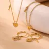 Miduoduo Juego de Joyería de Acero Inoxidable Europeo y Americano con Circonita 5A, Colgante de Llave y Candado de Corazón, Collar para Clavícula, Anillo