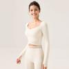 Roupas de Yoga Primavera e Verão Roupas de Yoga Manga Longa Bojo Fixo Almofada no Peito Top Modelagem Justa Emagrecedor Roupas Esportivas Fitness para Mulheres