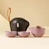 Juego de Té Portátil de Cerámica Ru Morado para Viaje, Taza de Té Rápida, Kit de Preparación de Té al Aire Libre para una Persona con Bolsa de Transporte
