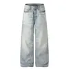 Calça Jeans Wide Leg Lavada Gradiente Retro Americana Casual Solta Masculina Tendência Versátil Reta Comprimento Total