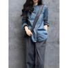 Camisa de Manga Larga Apilada Azul Neblina para Mujer Otoño Nuevo Estilo Frío Moda de Alta Gama Suelta Elegante Camisa Top