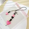Cadena para Teléfono Móvil de Viento Transfronteriza, Cuentas de Amor, Perla de Imitación, Color Versátil, Doble Cola, Colgante para Bolso de Niña, Llavero