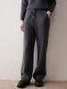 Nuevo Conjunto de Punto Grueso de Cachemira Pura para Mujer Otoño e Invierno con Top de Media Cremallera y Pantalones Rectos Fluidos de Cintura Alta