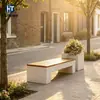 Banco minimalista de combinación de madera y GRC anticorrosión para patios exteriores y calles comerciales, banco largo de hormigón de alto rendimiento para ocio