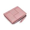 Billetera Pequeña de Piel de Oveja Completa para Mujer, Estilo Corto, Nuevo Modelo 2026, Cartera Plegable Tejida a Mano de Cuero Genuino y Pinza para Billetes