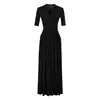 Vestido longo feminino estilo francês com decote V torcido e mangas médias, novo estilo de verão, acinturado sexy, justo ao corpo, puro e atraente