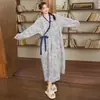 Camisola com Bojos para Mulheres, Pijama de Manga Longa para Primavera e Outono, Alças de Kimono, Doce Nuvem Algodão Meio Comprido Solto