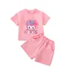 Conjunto de Verão para Meninas Nova Roupa Infantil Bebê Verão Crianças Fino Pérola Leite com Chá Coelho Manga Curta Conjunto Moderno