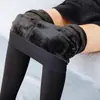 Leggings Gruesos Forrados de Polar para Mujer Otoño e Invierno Calcetines Negras con Pie