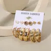 Pendientes punk personalizados transfronterizos europeos y americanos, juego creativo de pendientes de botón dorados geométricos con elemento metálico, juego de 6 piezas de acero inoxidable