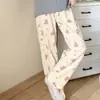 Calça de Dormir de Verão 2026 Algodão Bolha Gaze Fina Calça Longa para Mulheres, Calça Anti-Mosquito, Calça de Casa Doce de Desenho Animado para Meninas