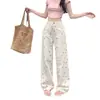 Jeans Estampados de Oso Blanco para Mujer Otoño 2024 Nueva Llegada Styline Nicho Rectos de Cintura Alta Pierna Ancha