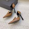 Sandalias de tacón alto con tacón trasero para otoño de 2025, nuevas sandalias de tacón alto sexis de cuero con punta pequeña y elegante tacón fino.