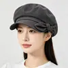 Boina octogonal negra con lazo para mujer, sombrero de pintor nube de verano para cabeza grande, gorra de vendedor de periódicos para adelgazar la cara y proteger del sol