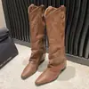 Botas altas de pantalón retro con tachuelas, botas de mujer estilo francés, versátiles botas de vaquero occidentales, botas de montar, botas altas para personas menudas