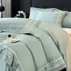 Juego de cuatro piezas bordado de algodón de fibra larga 100s de alta gama para dormitorio principal, que incluye sábana plana, funda de edredón, ropa de cama y sábana bajera.