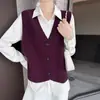 Chaleco Cárdigan de Punto 100% Lana de un Solo Botón para Mujer Otoño Invierno Nuevo Estilo Petite Cropped Chaqueta Chaleco