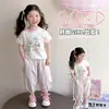 Traje de Manga Corta para Niña, Chaleco de Verano, Leggings de Rayas de Colores, Conjunto de Dos Piezas de Verano, Dibujo Animado de Moda