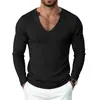 Suéter Casual de Punto Acanalado de Cuello en V Profundo para Hombre 2026 Color Sólido Ajuste Muscular Delgado