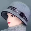 Novo Chapéu de Lã Tricotado de Aba Larga para Mulheres de Meia-Idade e Idosas, com Forro de Lã e Pelúcia de Coelho, Espesso, à Prova de Vento e Quente