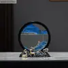 Ornamento Criativo de Ampulheta com Pintura de Areia Fluida de Veado e Lírio Luxo Leve Decoração para Mesa de Escritório Sala de Estar Armário de Vinho Armário de TV