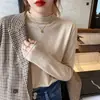 Ropa interior para mujer 2025 Nuevo tejido de punto de cuello medio alto Estilo Otoño e Invierno Negro Interior Tejido de punto de cuello medio Top de invierno