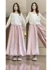 Pantalones Falda Florales Rosa Dopamina para Mujer, Verano Tallas Grandes, Estilo Perezoso, Caídos, Holgados Casual de Pierna Ancha Estilo Linterna