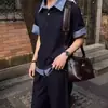 Camiseta Polo a Cuadros de Manga Corta Falsa de Dos Piezas Estilo Americano Transfronteriza para Mujer y Hombre, Verano Retro Estilo Universitario, Camiseta Versátil Casual Holgada