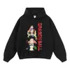 Moletom Pesado Lavado Vintage Algodão Puro Estampa de Desenho Solto Estilo Americano Tendência Street Manga Longa Unissex