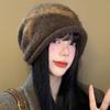 Gorro de punto con lazo para mujer, estilo japonés, retro, grande, para otoño e invierno, cálido, Baotou