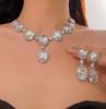 Juego de Collar y Aretes Transfronterizo Europeo y Americano para Novia Boda Simple Combinable Precioso Lujo Ligero Cadena Grabada Juego de Pedrería