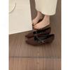 Zapatos Planos de Gamuza con Punta Estilo Coreano Versátiles para Noche para Mujer 2025 Nuevo Estilo Boca Baja de una Sola Línea Tacón Bajo Tacón Grueso Zapatos de Oficina