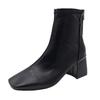 Botas Martin Femininas 2024 Novas Botas Femininas Inverno Estilo Europeu e Americano Cabeça Quadrada Zíper Traseiro Botas Curtas Femininas Salto Grosso Botas de Salto Médio para Mulheres