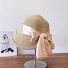 Chapéu de Pescador Moda Laço Aberto Enrolado Feminino Verão Elegante Versátil Proteção Solar Chapéu de Palha Feriado Proteção Solar Chapéu Balde