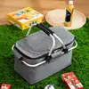 Cesta de Picnic Plegable con Ruedas Tela Oxford Cesta Aislante Bolsa de Picnic Multifuncional Bolsa de Hielo para Exteriores Cesta de Hielo para Verduras de Aluminio Espesado