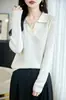Suéter de malha casual com gola polo, alta imitação, meio aberto, manga longa, listrado, slim fit, versátil, emagrecedor, novo estilo feminino