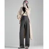Calça de Maternidade Outono e Inverno Novo Estilo Calça de Maternidade Sem Suporte Barriga Cordão Lateral Solta Com Veludo Adicional Espessada Calça de Maternidade de Perna Larga