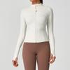 Jaqueta Esportiva Canelada Estilo Lulu para Mulheres, Ajustada ao Corpo para Uso Externo, Alta Elasticidade, Slim, Top para Yoga Fitness, Absorvente de Suor e Secagem Rápida