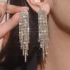 Pendientes largos con borlas y diamantes de imitación AB de alta gama con explosiones transfronterizas, elegantes y a la moda para mujer.