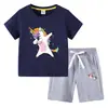 Unicornio Verano Nuevo Camiseta Infantil Comercio Exterior Ropa Infantil ins Coreano Algodón Manga Corta Pantalones Traje de Dos Piezas